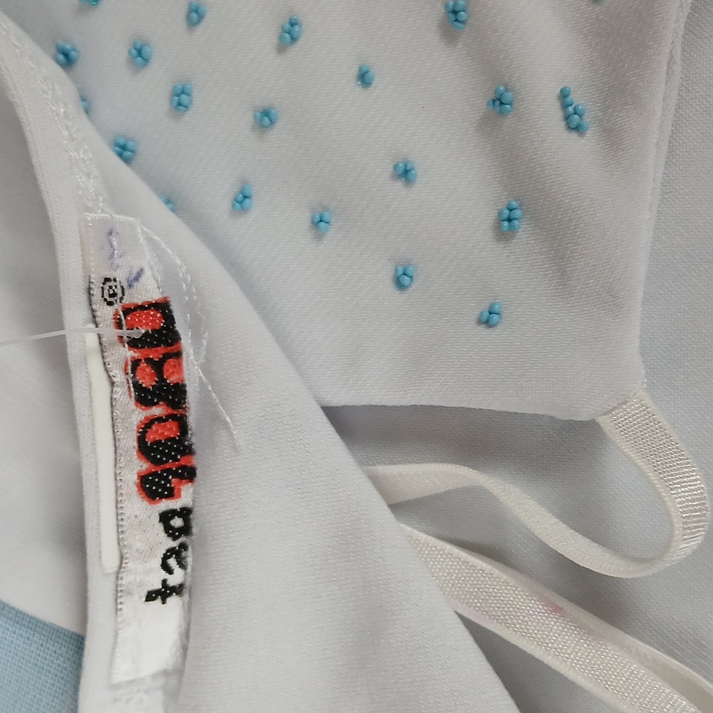 Blue And White Embellished Asymmetral Dress. Size M - Picture 12 of 17